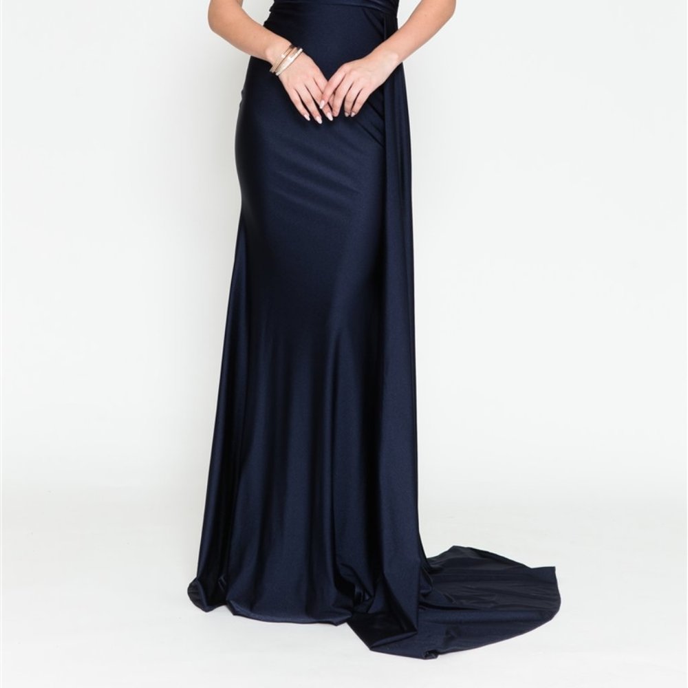 One Shoulder Fitted Formal Evening Party Wedding Satin Prom Long Dress AC387 - Picture 6 of 6